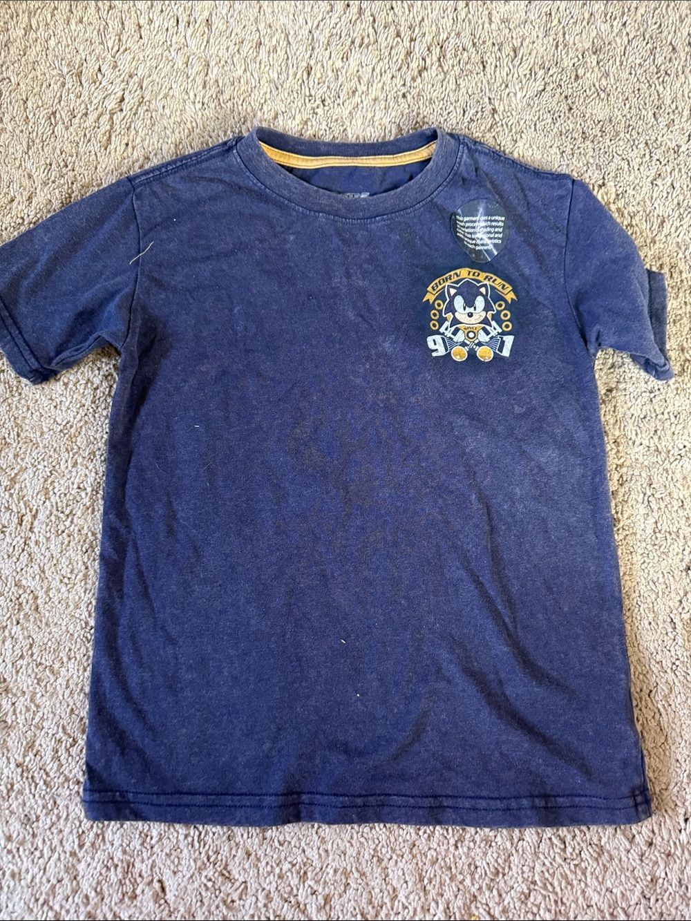 Boys Navy Short Sleeve Graphic Tee with Yellow Trim